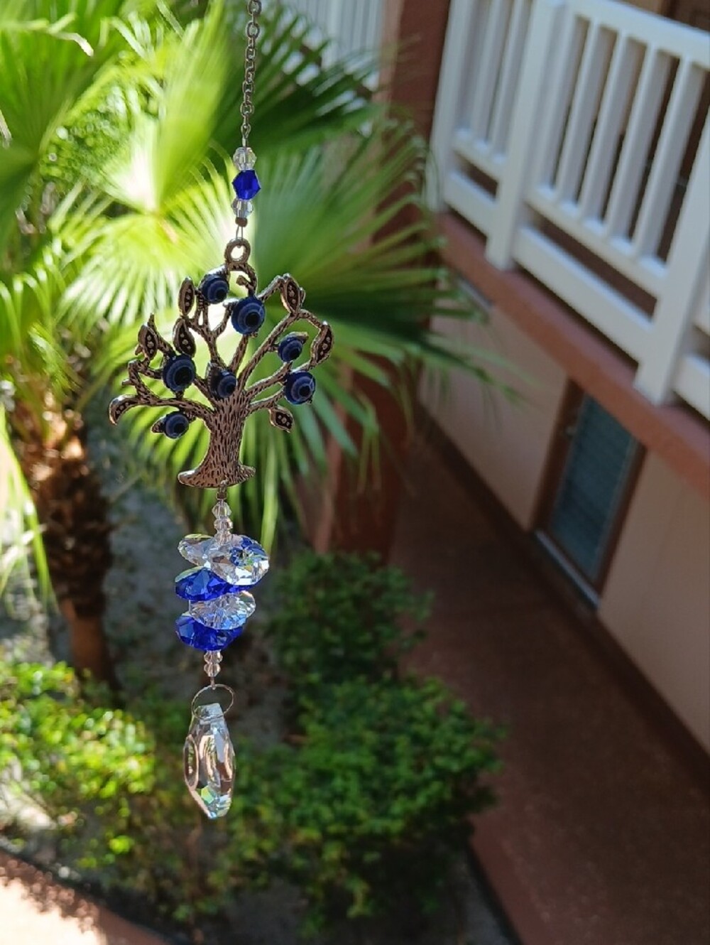 NWOT Blue Tree of Life Hanging Suncatcher with Crystal Accents.